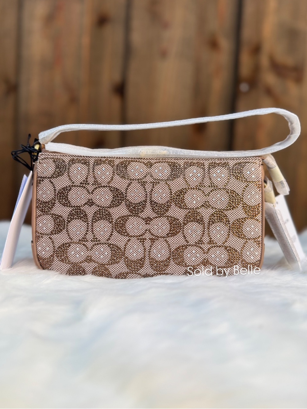 NWT Coach Crystal Signature Jacquard Plaza Brass Mushroom
